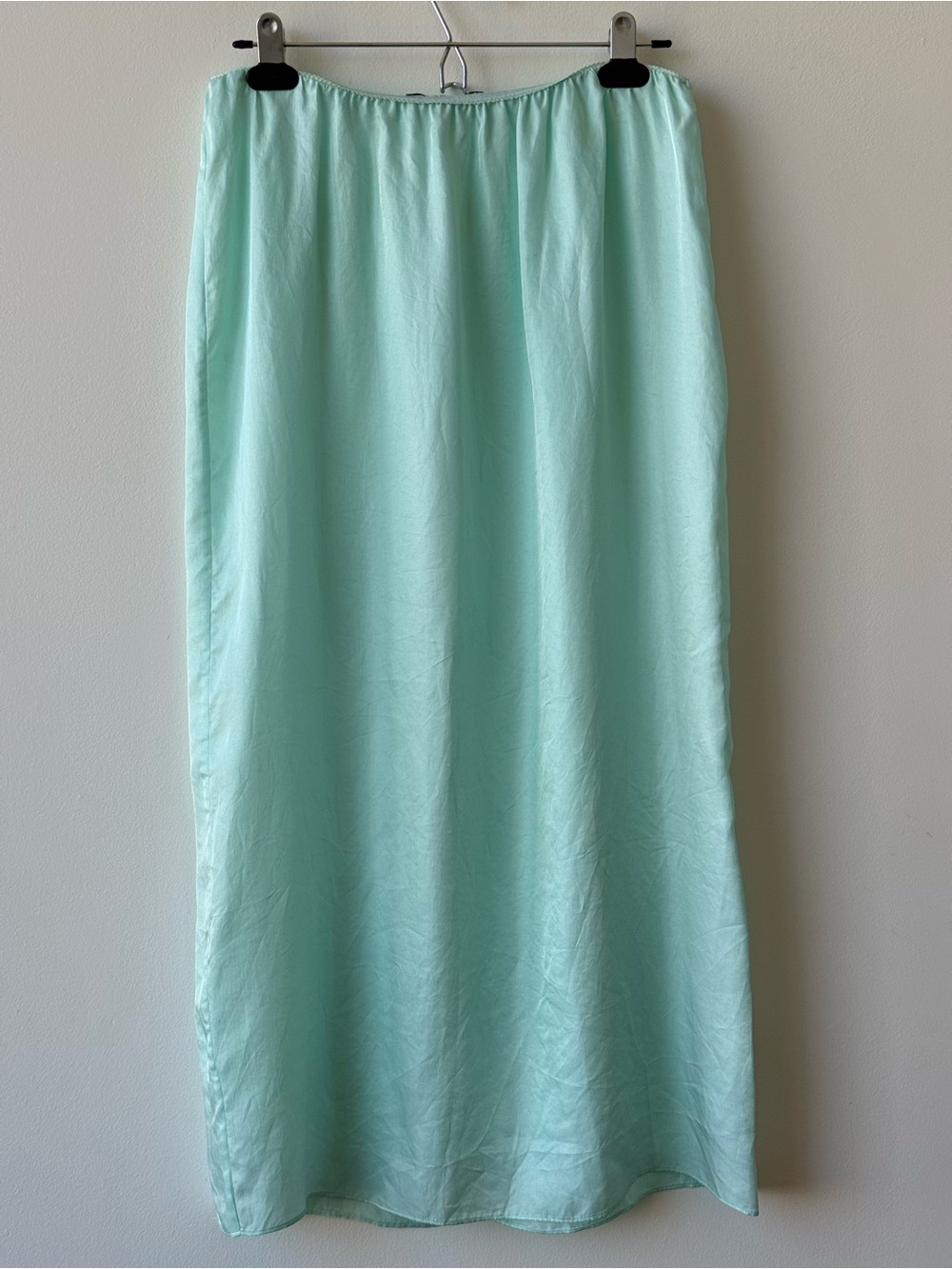 Tibi Mint Green Satin Slip Skirt